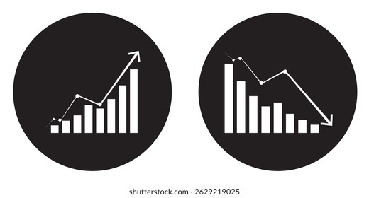 Growing bar chart icon vector .  Flat icon of Growth graph vector. Business chart. Financial rise up. Increase profit. Economic graphic growth arrow rising. 