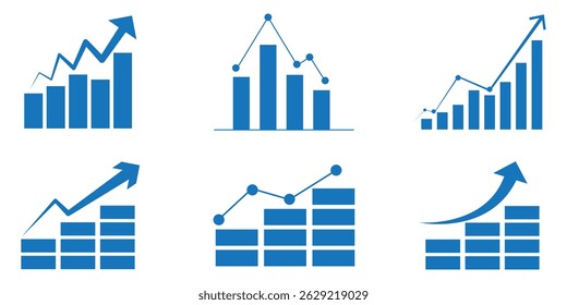 Vector de icono de gráfico de barras de crecimiento .  Icono plano del Vector del gráfico de crecimiento. Gráfico de negocios. Aumento financiero. Aumentar las ganancias. El crecimiento gráfico económico se está acelerando. 