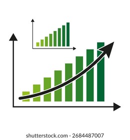 Growing bar chart. Progress and success. Financial data report. Vector increasing graph. EPS 10.