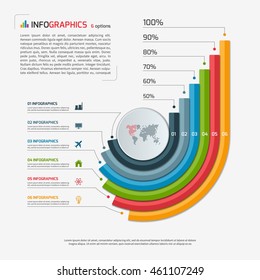 Zunehmende Balkendiagrammvorlage mit 6 Optionen. Circle Infografik. Geschäftskonzept. Vektorillustration.