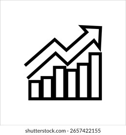 Growing bar chart with upward arrow and zigzag line, symbol of growth and analytics.	