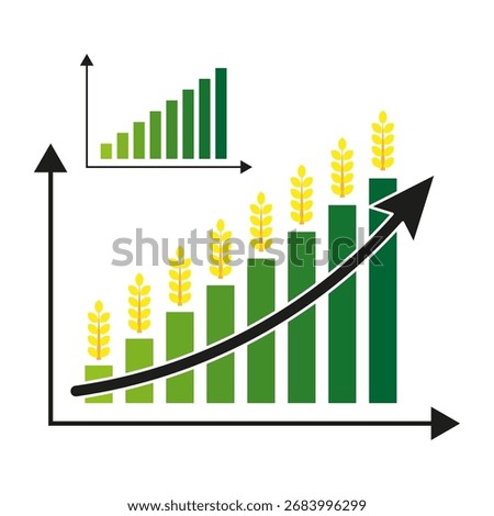 Growing bar chart. Wheat harvest illustration. Agricultural business symbol. Vector farming success. EPS 10.