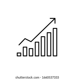 Growing bar graph icon in black on a white background. Vector illustration. Growth, increased profit trend, vector chart graph. 