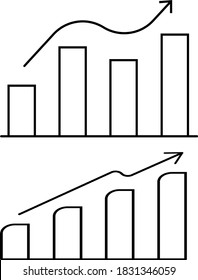 Graph-Symbol in der wachsenden Bar auf schwarz auf weißem Hintergrund. Vektorgrafik