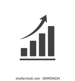 Growing bar graph icon. Black graph with arrow. Progress symbol. Vector illustration isolated on white. 