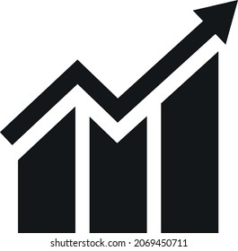 Icono de gráfico de barra de crecimiento en negro sobre fondo blanco