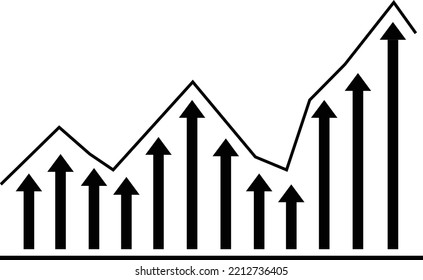Growing bar graph icon in black on a white background. Vector illustration