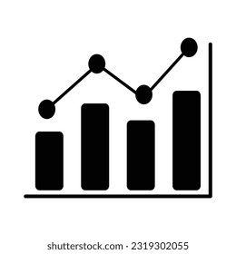 Graph-Symbol in der wachsenden Bar auf schwarz auf weißem Hintergrund. Vektorgrafik