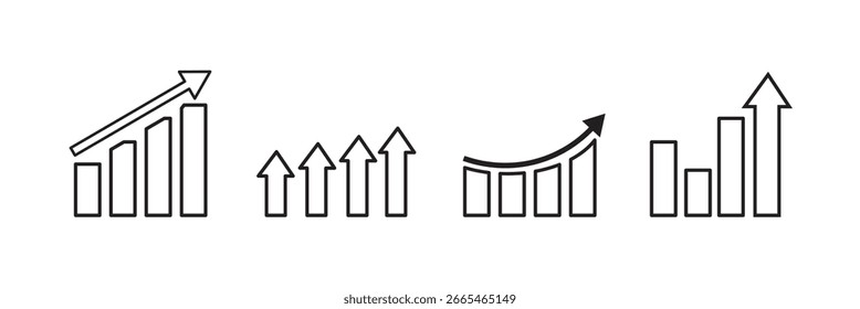 Icono de gráfico de barra de crecimiento en negro sobre un fondo blanco. Ilustración vectorial