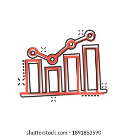 Growing bar graph icon in comic style. Increase arrow cartoon vector illustration on white background. Infographic progress splash effect business concept.