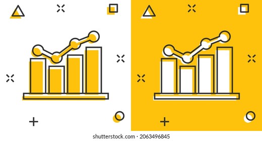 Growing bar graph icon in comic style. Increase arrow cartoon vector illustration on white background. Infographic progress splash effect business concept.