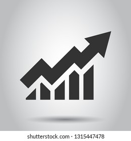 Growing bar graph icon in flat style. Increase arrow vector illustration on white background. Infographic progress business concept.