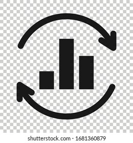 Growing bar graph icon in flat style. Increase arrow vector illustration on white isolated background. Infographic progress business concept.