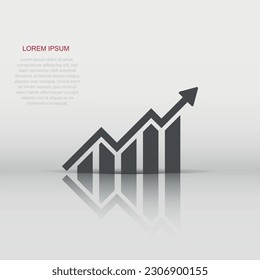 Growing bar graph icon in flat style. Increase arrow vector illustration on white isolated background. Infographic progress business concept.