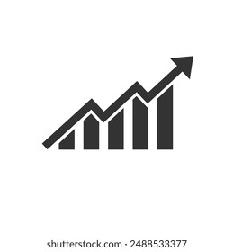 Growing bar graph icon in flat style. Increase arrow vector illustration on white background. Infographic progress business concept