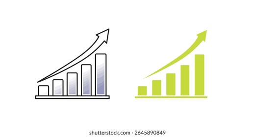 Growing bar graph icon on circle line. Rising arrow symbol vector	