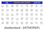 Growing bar graph icon set. Business graphs and charts icons. Statistics and analytics  Outline icon. Statistic and data, charts diagrams, money, down or up arrow. 
