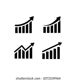 Growing bar graph icon set. Business graphs and charts icons, charts diagrams, money, down or up arrow. Vector illustration`