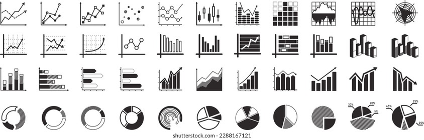 Juego de iconos de gráfico de barras de crecimiento. Gráficos empresariales e iconos de gráficos. Icono vectorial de estadísticas y análisis. Diagrama de crecimiento de vectores