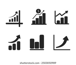 Growing bar graph icon set. Business graphs and charts icons. Statistics and analytics  icon. Statistic and data, charts diagrams, down or up arrow.