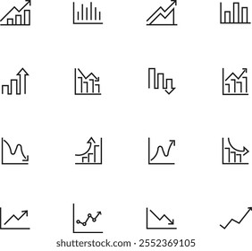 Growing bar graph icon set. Charts and Data visualization, linear style icon set. Statistics and analytics Outline icon. Data elements, bar and pie, diagrams for business infographics vector lines. 