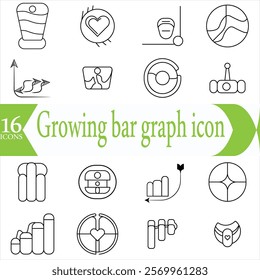 Growing bar graph icon set. Business graphs and charts icons. Statistics and analytics vector icon. Statistic and data, charts diagrams, money, down or up arrow See Less