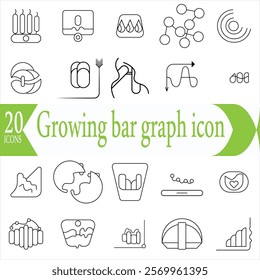 Growing bar graph icon set. Business graphs and charts icons. Statistics and analytics vector icon. Statistic and data, charts diagrams, money, down or up arrow See Less