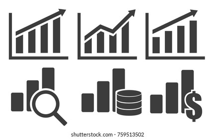 Growing bar graph icon set