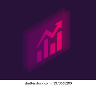 Growing bar graph isometric icon. Vector 3D illustration.
