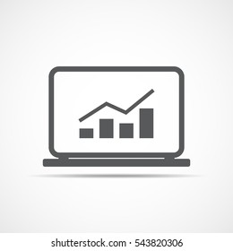 Growing bar graph on laptop screen. Growing chart in flat design. Vector illustration