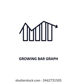 growing bar graph outline icon.  Thin line icon from business collection. Editable vector isolated on white background