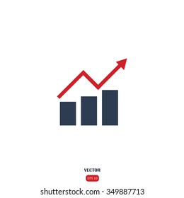 Growing bar graph with rising arrow. Vector illustration symbol 