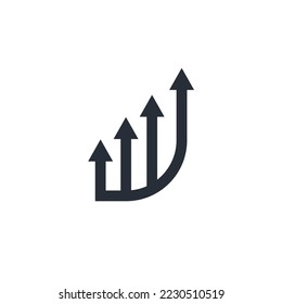 Gráfico de barras en crecimiento . Tendencia. Icono lineal vectorial aislado en fondo blanco.