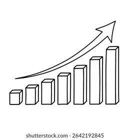 Growing bar graph with upward arrow vector. Business growth chart Illustration. financial progress and success