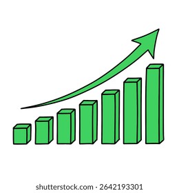 Growing bar graph with upward arrow vector. Business growth chart Illustration. financial progress and success