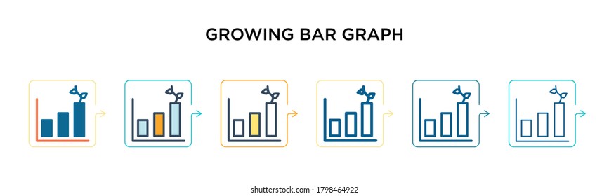 Growing Bar Graph Vector Icon In 6 Different Modern Styles. Black, Two Colored Growing Bar Graph Icons Designed In Filled, Outline, Line And Stroke Style. Vector Illustration Can Be Used For Web, 