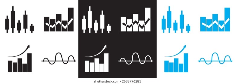 Growing bar graph vector  icon . Business graphs and charts icons. Statistics and analytics  icon. Money down or up arrow icon. Vector illustration. isolated on white and black background. EPS 10
