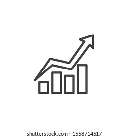 Growing bars chart line icon. Infographic linear style sign for mobile concept and web design. Graph statistics arrow outline vector icon. Symbol, logo illustration. Finance diagram vector graphics