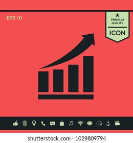 Growing bars graphic icon with rising arrow