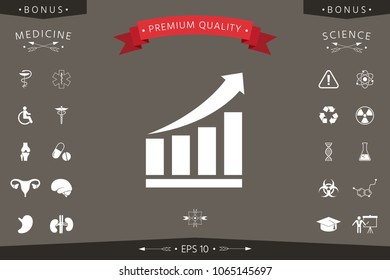 Growing bars graphic icon with rising arrow