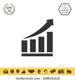 Growing bars graphic icon with rising arrow