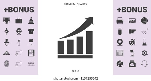 Growing bars graphic icon with rising arrow