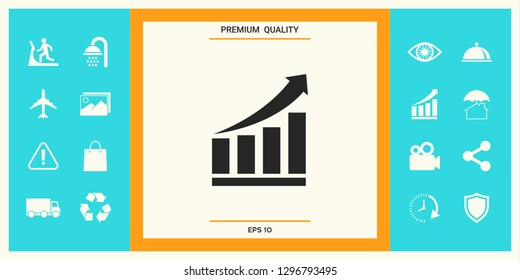 Growing bars graphic icon with rising arrow. Graphic elements for your design