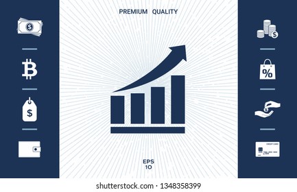 Growing bars graphic icon with rising arrow. Graphic elements for your design
