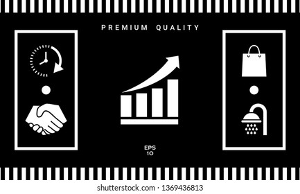 Growing bars graphic icon with rising arrow. Graphic elements for your design