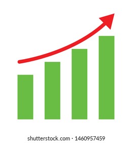 Growing bars graphic icon with rising arrow - Vector