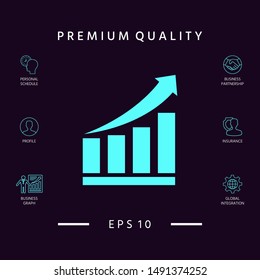 Growing bars graphic icon with rising arrow. Graphic elements for your design
