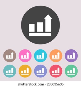Growing bars graphic icon with rising arrow. Set of colored icons.