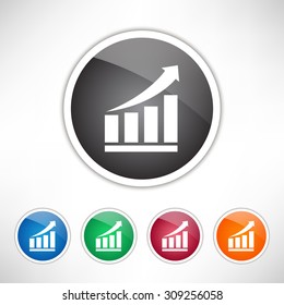 Growing bars graphic icon with rising arrow. Set of colored icons.