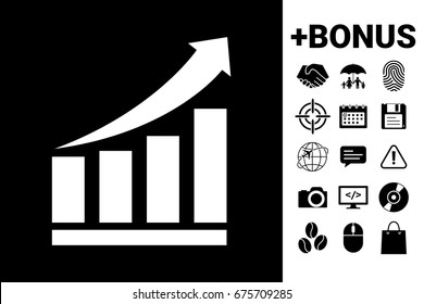 Growing bars graphic icon with rising arrow